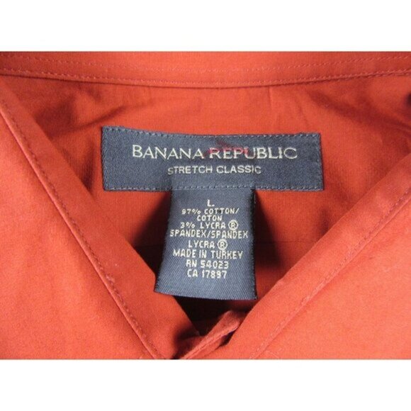 Banana Republic‎ Men Stretch Classic Red Orange Long Sleeve Button Up Shirt Sz L - Picture 2 of 2